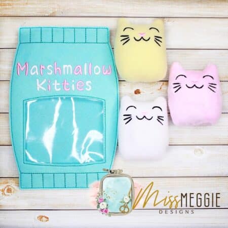 marshmallow kitties stuffies in bag ith embroidery digital design file