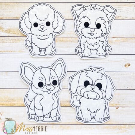 flat coloring dolls small dog breeds set ith digital embroidery designs