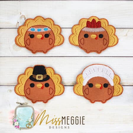 thanksgivings turkey finger puppets set ith embroidery design file