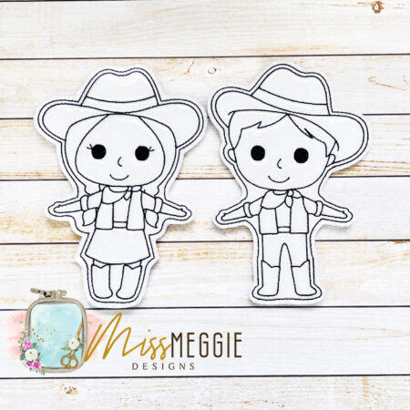 flat coloring dolls people of the world american cowboy and girl set ith digital embroidery designs
