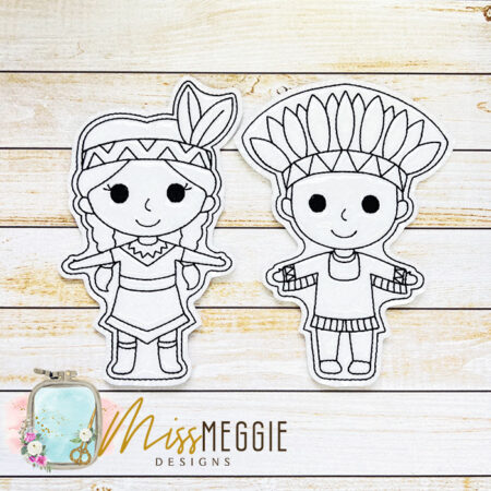flat coloring dolls people of the world american cowboy and girl set ith digital embroidery designs (copy)