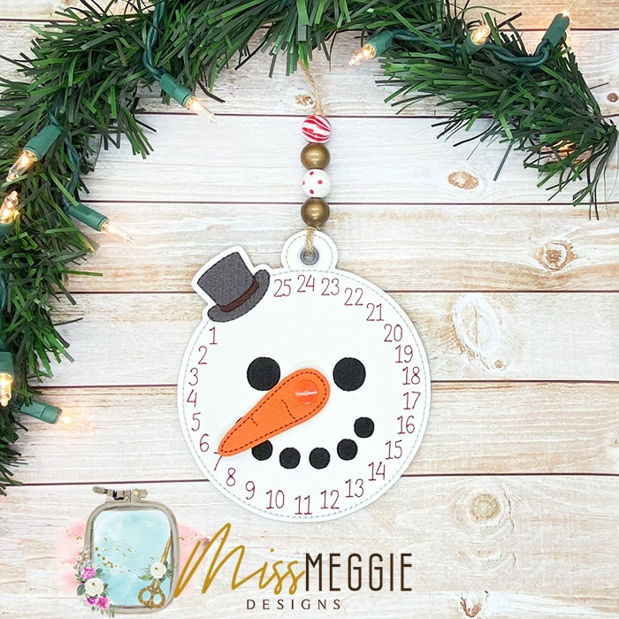 Christmas countdown Snowman ornament two styles ribbon or tab ITH  Embroidery design file