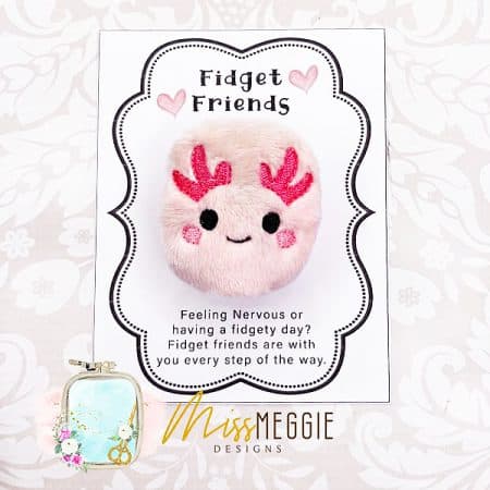 fidget friend, worry pet, pocket, axolotl ith embroidery digital design file