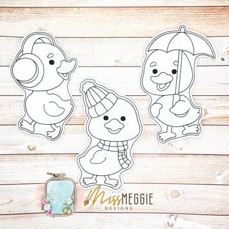 flat coloring dolls headphones, winter, umbrella duckie set ith digital embroidery designs 5x7 hoop ducky