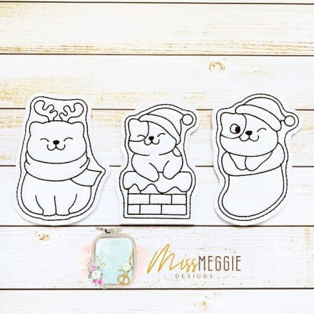 flat coloring dolls 4x4 christmas kitty cozy kittie cat set ith digital embroidery designs