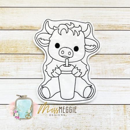 flat coloring dolls highland cow with drink ith digital embroidery designs 5x7 hoop