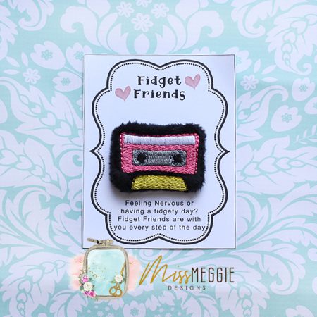 fidget friend, worry pet, pocket, positive retro cassette tape ith embroidery digital design file
