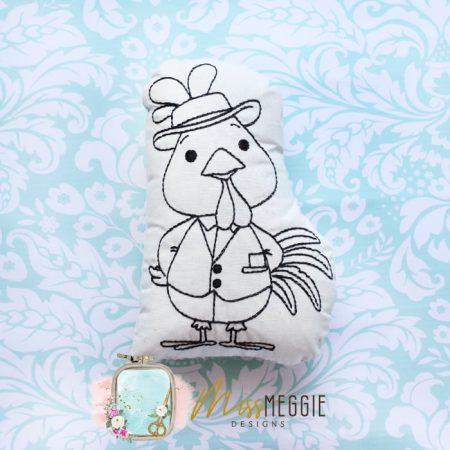 doodle coloring stuffed colonel rooster doll ith digital embroidery file