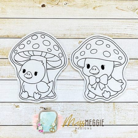 flat coloring dolls ducks duckies with mushrooms ith digital embroidery designs