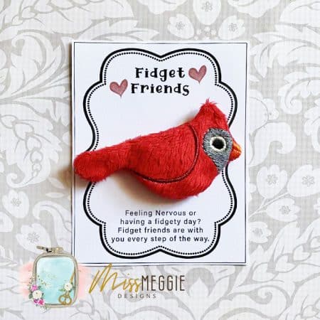 fidget friend, worry pet, pocket, state bird cardinal bird ith embroidery digital design file