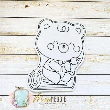 flat coloring dolls bear camping with marshmellows ith digital embroidery designs