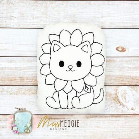 doodle coloring stuffed kitty sunflower doll ith digital embroidery file
