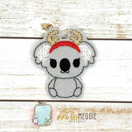 koala bear wearing antlers reindeer koala feltie ith embroidery design file