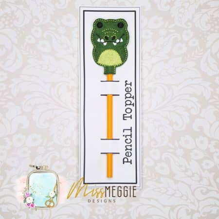 pencil topper alligator crocodile ith digital embroidery design file