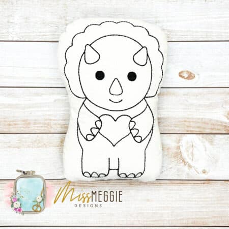 doodle coloring stuffed dinosaur rhino valentine ith digital embroidery file