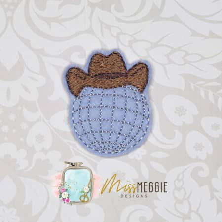 disco ball cowboy, western party feltie ith embroidery design file