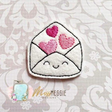 love letter heart, valentine, kawaii envelope feltie ith embroidery design file