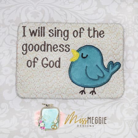 bird singing, goodness of god, hymn, christian mug rug 2 sizes ith embroidery design file