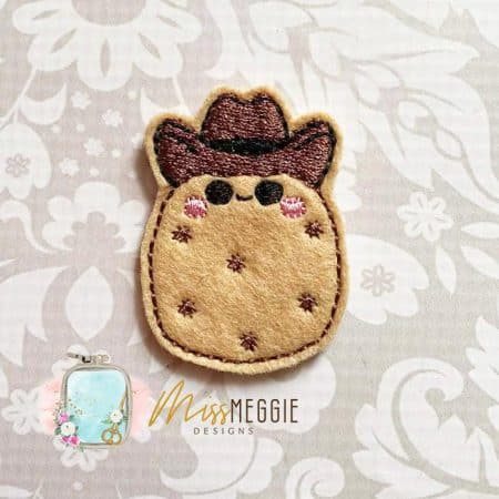 positive potato, western spud, potato cowboy feltie ith embroidery design file