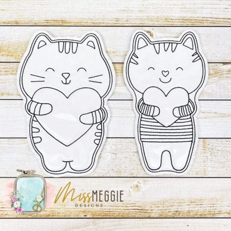 flat coloring doll kitty cat valentines ith digital embroidery designs