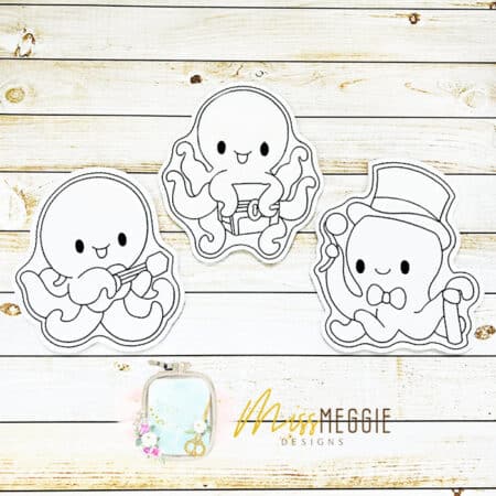 flat coloring doll octopus activities dapper, guitar, treasure chest set ith digital embroidery designs