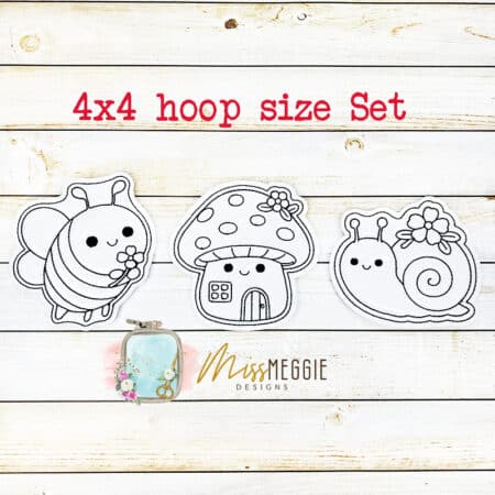 flat coloring doll spring bee, mushroom, snail flower set ith digital embroidery designs 4x4 hoop set