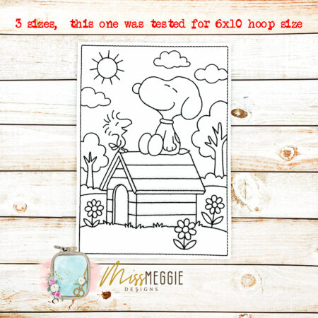 flat coloring doll easter beagle dog and his bird singing page, 3 sizes ith digital embroidery designs