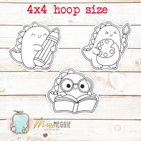 flat coloring doll 4x4 dinosaur school set ith digital embroidery designs