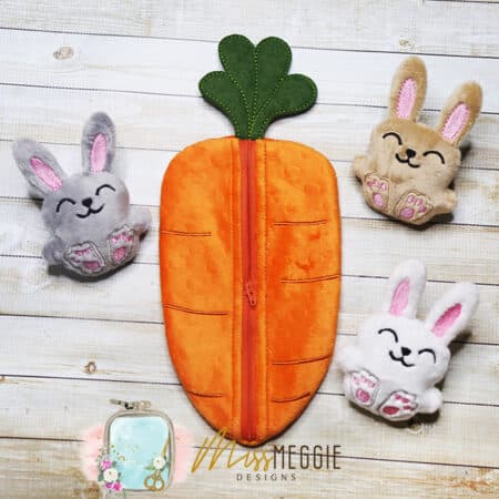 carrot zipper 6x10 with baby bunny stuffie design 13 page pdf tutorial included ith embroidery design file