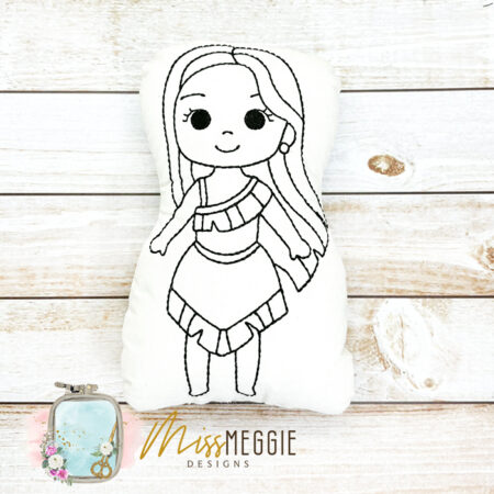 doodle coloring stuffed princess snowy ith digital embroidery file 3 sizes (copy)