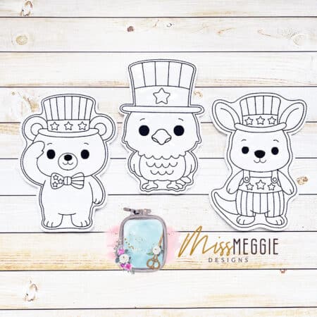 flat coloring doll patriotic july 4th america animals ith digital embroidery designs (copy)