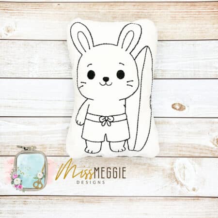 doodle coloring stuffed surfing beach bunny summer ith digital embroidery file 3 sizes