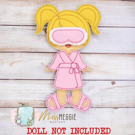 dress up doll clothes relax, sleep mask, robe, slipper set ith embroidery design file