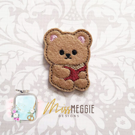 teddy bear reading a book fall cozy bear feltie ith embroidery design file