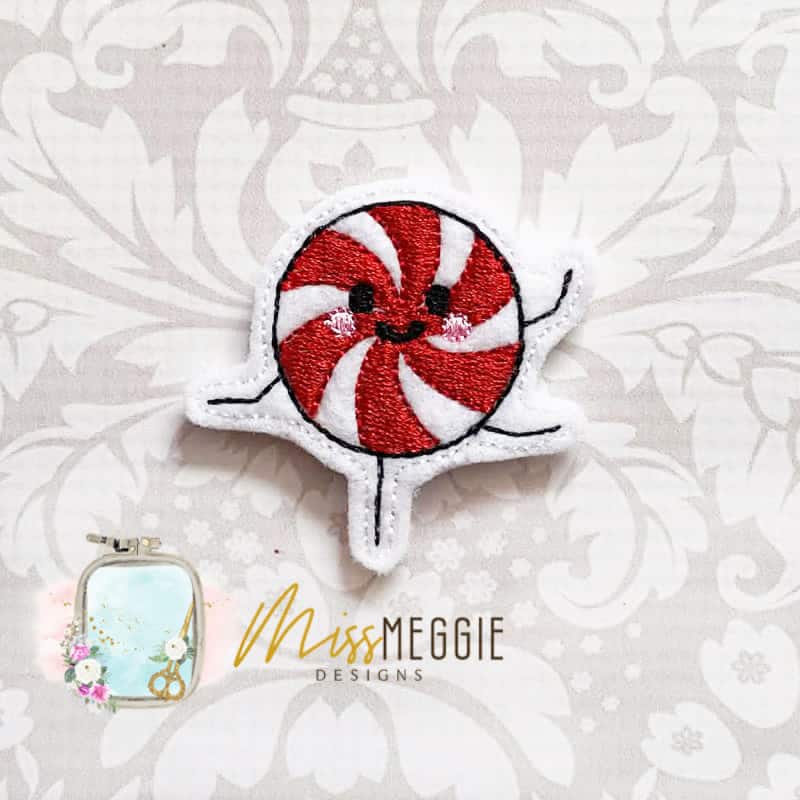 peppermint buddie cute candy christmas feltie ith embroidery design file