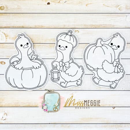 flat coloring doll falltime goose pumpkin set ith digital embroidery designs