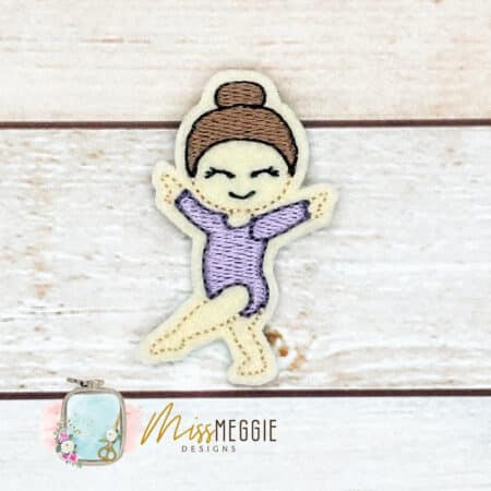 gymnastic girl with hairbun feltie ith embroidery design file