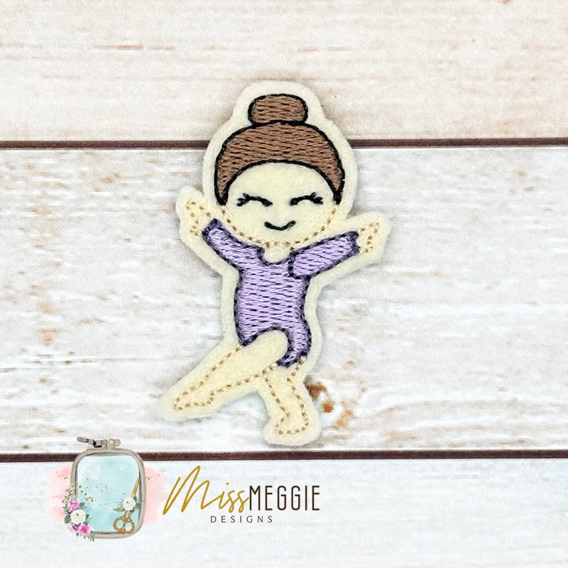 gymnastic girl with hairbun feltie ith embroidery design file