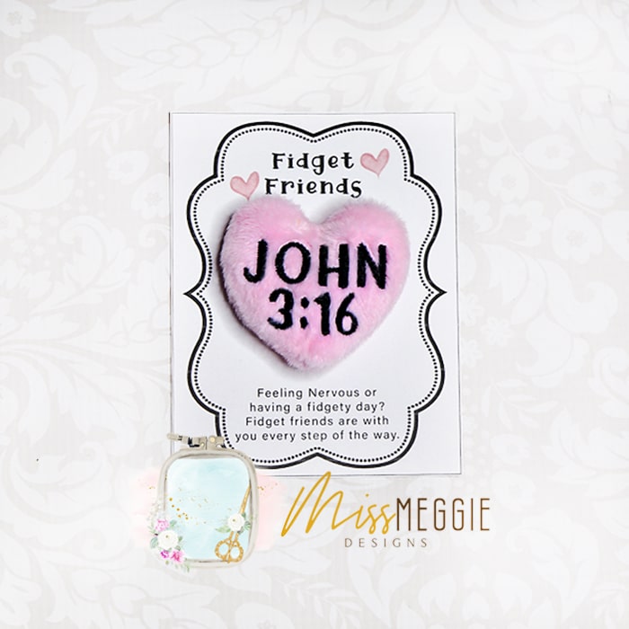 fidget friend, worry pet, pocket, positive, bible verse john 3:16 jesus ith embroidery digital design file