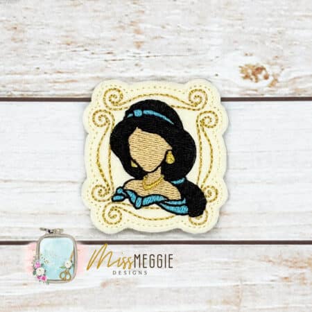 princess jaz colorful cameo style frame feltie ith embroidery design file